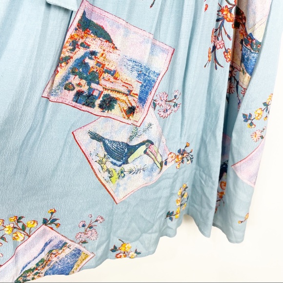 NWT Maeve Anthropologie Rosalia Wrap Dress Size 8 Blue Bird Print Ruffle - Picture 4 of 12